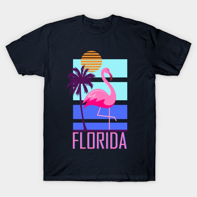 Florida Flamingo Retro T-Shirt by Brobocop